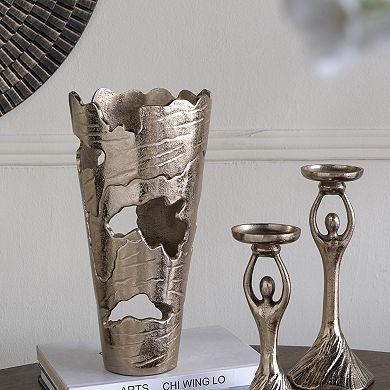 TOEMOA Set of 2 Abstract Sculptural Aluminum Pillar Candle Holders Modern Decor