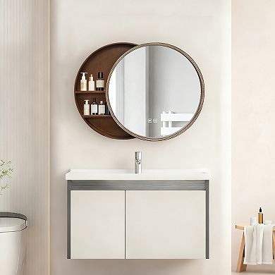 TOEMOA Sliding Wall Mirror with Storage Cabinet for Bathroom and Bedroom Organization