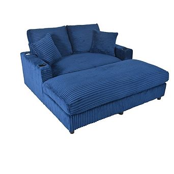 65" Oversized Indoor Chaise Lounge Chair with Pillows & 2 cup Holders, Comfy Corduroy Recliner