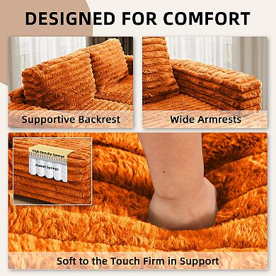 FIRLZY Deep Seat Oversized Loveseat Chaise Lounge, Fluffy Corduroy Upholstered Sofa Bed
