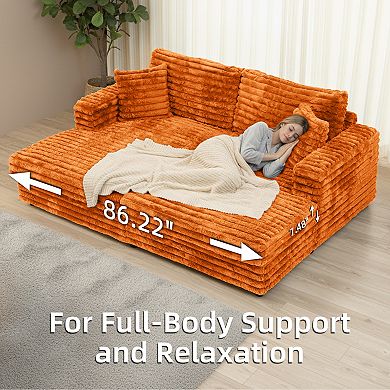 FIRLZY Deep Seat Oversized Loveseat Chaise Lounge, Fluffy Corduroy Upholstered Sofa Bed