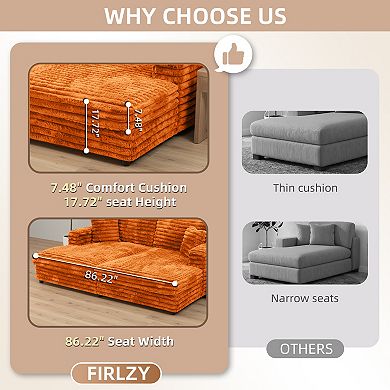 FIRLZY Deep Seat Oversized Loveseat Chaise Lounge, Fluffy Corduroy Upholstered Sofa Bed