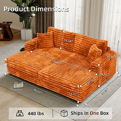 FIRLZY Deep Seat Oversized Loveseat Chaise Lounge, Fluffy Corduroy Upholstered Sofa Bed