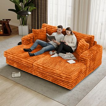 FIRLZY Deep Seat Oversized Loveseat Chaise Lounge, Fluffy Corduroy Upholstered Sofa Bed