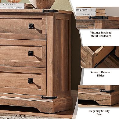 2PCS Farmhouse Night stand with Charging Station, 3 Drawer Bedroom End Table, Rustic Wood Nightstand