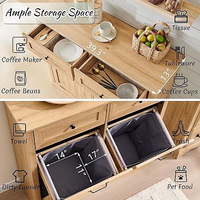 39.3" Farmhouse Laundry Cabinet with Double Tilt Hampers, Hidden Trash Storage and Drawer