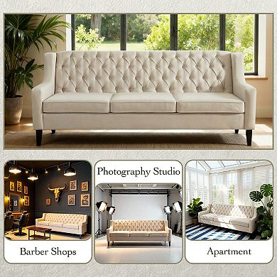 FIRLZY 79 Inch 3 Seater Sofa Tufted Back Nailhead Trim Solid Wood Legs for Living Room