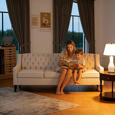 FIRLZY 79 Inch 3 Seater Sofa Tufted Back Nailhead Trim Solid Wood Legs for Living Room