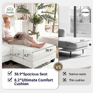 Cloud L Shaped Sectional Reversible Chaise Corduroy 2 Pillows Storage Armrests for Living Room