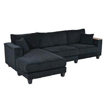 Cloud L Shaped Sectional Reversible Chaise Corduroy 2 Pillows Storage Armrests for Living Room