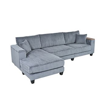 Cloud L Shaped Sectional Reversible Chaise Corduroy 2 Pillows Storage Armrests for Living Room