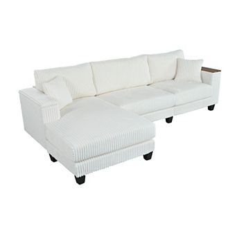 Cloud L Shaped Sectional Reversible Chaise Corduroy 2 Pillows Storage Armrests for Living Room