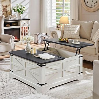 Farmhouse Lift Top Coffee Table, 36" Square Center Table w/Large Hidden Storage Compartment