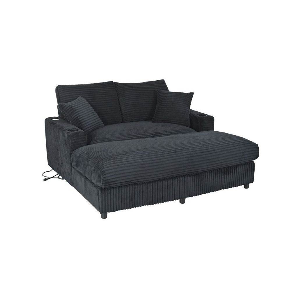 65" Oversized Indoor Chaise Lounge Chair with Pillows & 2 Cup Holders ...