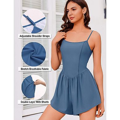 Ekouaer Womens Summer Sleeveless Workout Rompers Athletic Jumpsuit Double Lined Shorts One Piece