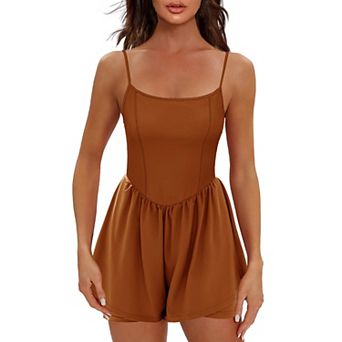 Ekouaer Womens Summer Sleeveless Workout Rompers Athletic Jumpsuit Double Lined Shorts One Piece