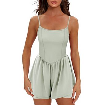 Ekouaer Womens Summer Sleeveless Workout Rompers Athletic Jumpsuit Double Lined Shorts One Piece