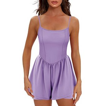 Ekouaer Womens Summer Sleeveless Workout Rompers Athletic Jumpsuit Double Lined Shorts One Piece