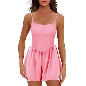 Ekouaer Womens Summer Sleeveless Workout Rompers Athletic Jumpsuit Double Lined Shorts One Piece