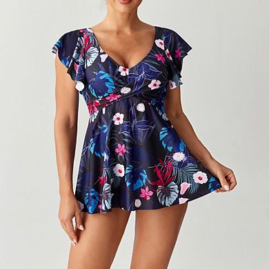 Womens Tankini Swimsuits Ruffled Flowy Tops Swimwear Tummy Control Two Piece Bathing Suits