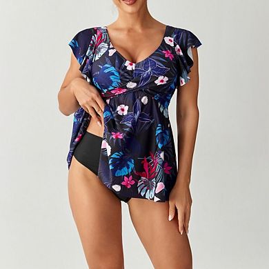 Womens Tankini Swimsuits Ruffled Flowy Tops Swimwear Tummy Control Two Piece Bathing Suits