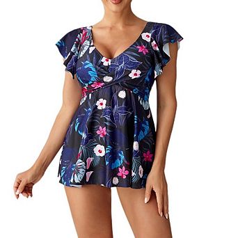 Womens Tankini Swimsuits Ruffled Flowy Tops Swimwear Tummy Control Two Piece Bathing Suits
