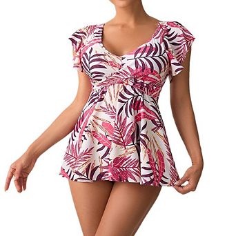 Womens Tankini Swimsuits Ruffled Flowy Tops Swimwear Tummy Control Two Piece Bathing Suits