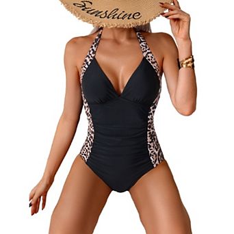 Women V Neck One Piece Swimsuits Tummy Control Bathing Suit Slimming One Piece Swimwear