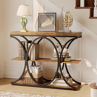 3-Tier Farmhouse Narrow Console Table Rectangular Entryway Furniture with Storage Shelves