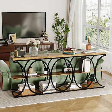 3-Tier Farmhouse Narrow Console Table Rectangular Entryway Furniture with Storage Shelves