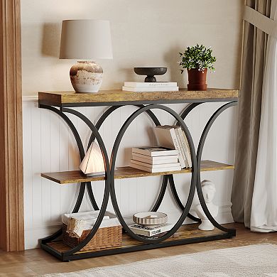 3-Tier Farmhouse Narrow Console Table Rectangular Entryway Furniture with Storage Shelves