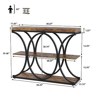 3-Tier Farmhouse Narrow Console Table Rectangular Entryway Furniture with Storage Shelves
