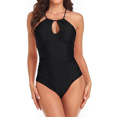 Women's One Piece Swimsuit Halter Neck Spaghetti Straps Keyhole Cutout Suit Slim for Pool Party