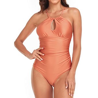 Women's One Piece Swimsuit Halter Neck Spaghetti Straps Keyhole Cutout Suit Slim for Pool Party