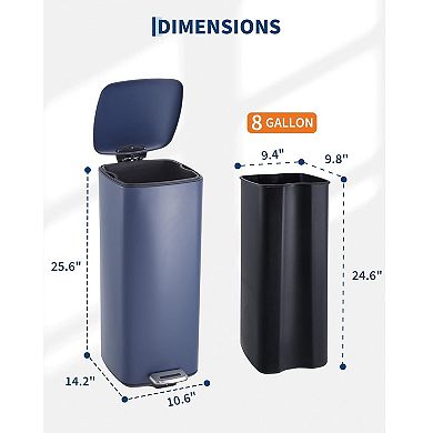Stainless steel trash can, quiet pedal, removable bucket, for office, small kitchen