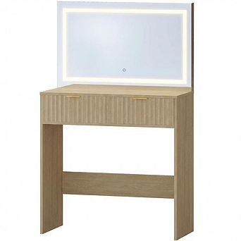 Modern Fluted Makeup Vanity Desk with Large LED Lighted Mirror Adjustable 3-Color Lighting