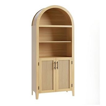 Arched Kitchen Pantry 5 tier Open Shelf with Rattan Natural Farmhouse