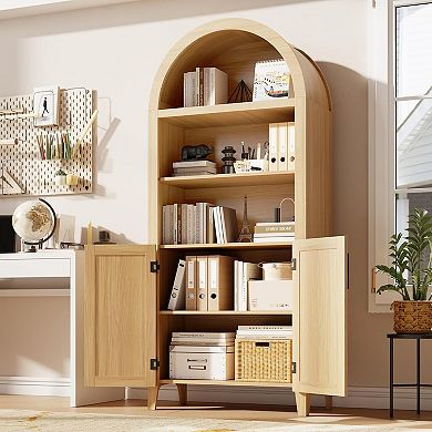 Arched Kitchen Pantry 5Tier Open Shelf with Rattan Natural Farmhouse