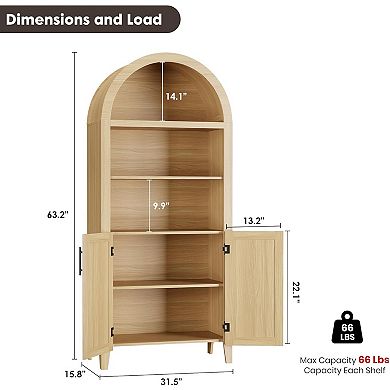 Arched Kitchen Pantry 5Tier Open Shelf with Rattan Natural Farmhouse