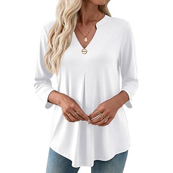 Womens 3/4 Sleeve Blouse Dressy Casual V Neck Flowy Shirts Business Tunic Tops