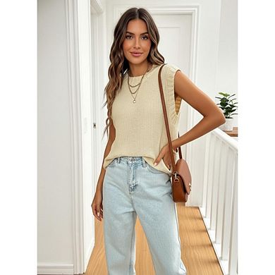 Women's Sleeveless Knit Vest Back Tie Open Back Round Neck Casual Sweater Vest