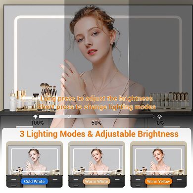 Makeup Vanity Desk with Large Dimmable Mirror, 7 Drawers & Chair, 3 Lighting Modes,Charging Station