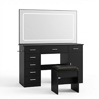Makeup Vanity Desk with Large Dimmable Mirror, 7 Drawers & Chair, 3 Lighting Modes,Charging Station
