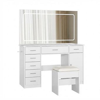 Makeup Vanity Desk with Large Dimmable Mirror, 7 Drawers & Chair, 3 Lighting Modes,Charging Station