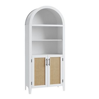 Arched Kitchen Pantry 5 tier Open Shelf with Rattan White Farmhouse
