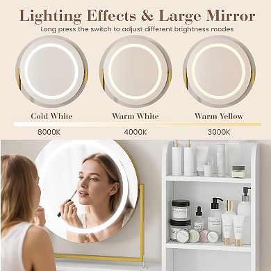 Makeup Vanity Desk with Adjustable Rotating Mirror, Large Dressing Table with 2 Drawers & Stool
