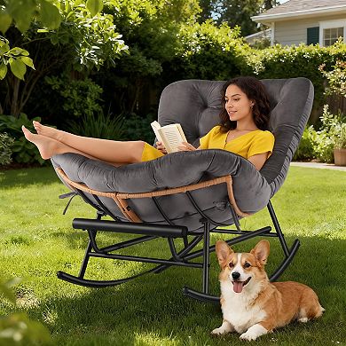 ANIXOL Cozy Papasan Rocking Chair with Footrest