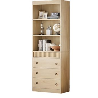 71 in H Fluted Bookshelf 3 Drawers 3 tier Open Shelves Wood Color