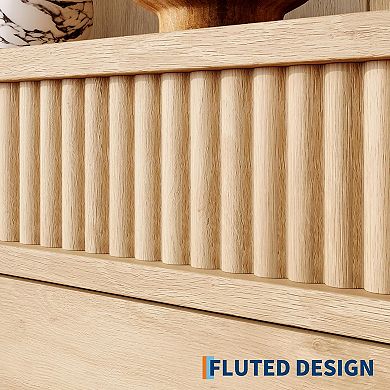 71in H Fluted Bookshelf 3 Drawers 3Tier Open Shelves Wood Color