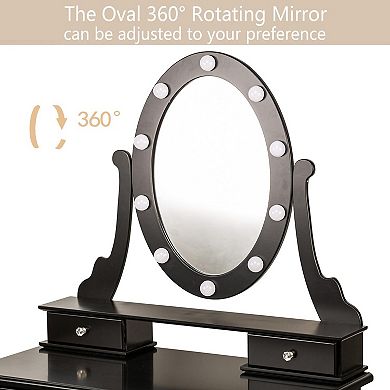 Vanity Desk, Girls Vanity Set with Lighted Mirror and Stool, Makeup Table with 5 Drawers